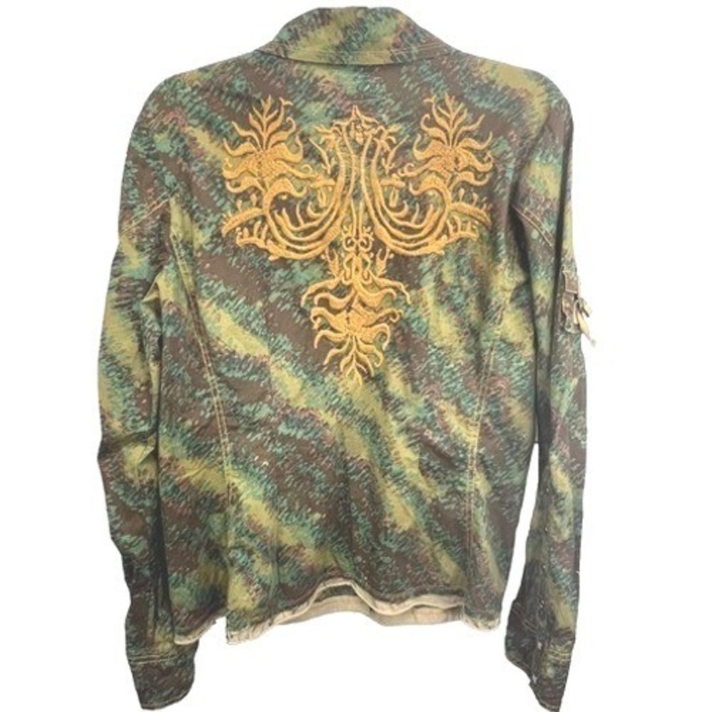 2wo Ten 5ive Camo Utility Shirt Jacket Green L Embroidered Back Studded Military